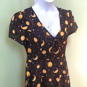 Midnight Hour Black/Gold Celestial Short Slv Dress Women Size Medium NWT